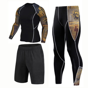 New 3D Compression Set Men Sportswear Fitness Tight Long T shirt Leggings Gyms Tracksuit Joggers Quick Dry Clothes 3pcs / Sets