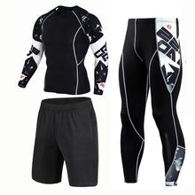 Load image into Gallery viewer, New 3D Compression Set Men Sportswear Fitness Tight Long T shirt Leggings Gyms Tracksuit Joggers Quick Dry Clothes 3pcs / Sets