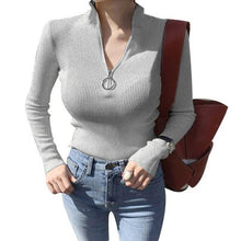 Load image into Gallery viewer, Casual Zipper Sweater Women Turtleneck Elastic Knitted Long Sleeve Black Pullovers Spring Female Jumper Soft Plus Size feminino